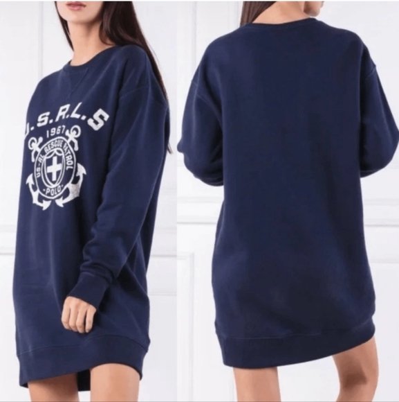 Polo Ralph Lauren Sweatshirt Dress Size Small Navy Blue Nautical Boat Life - Picture 1 of 14